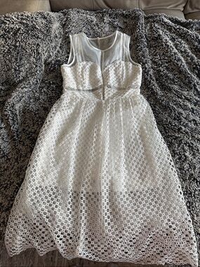 Just Me White Eyelet Midi Dress with Sheer Yoke